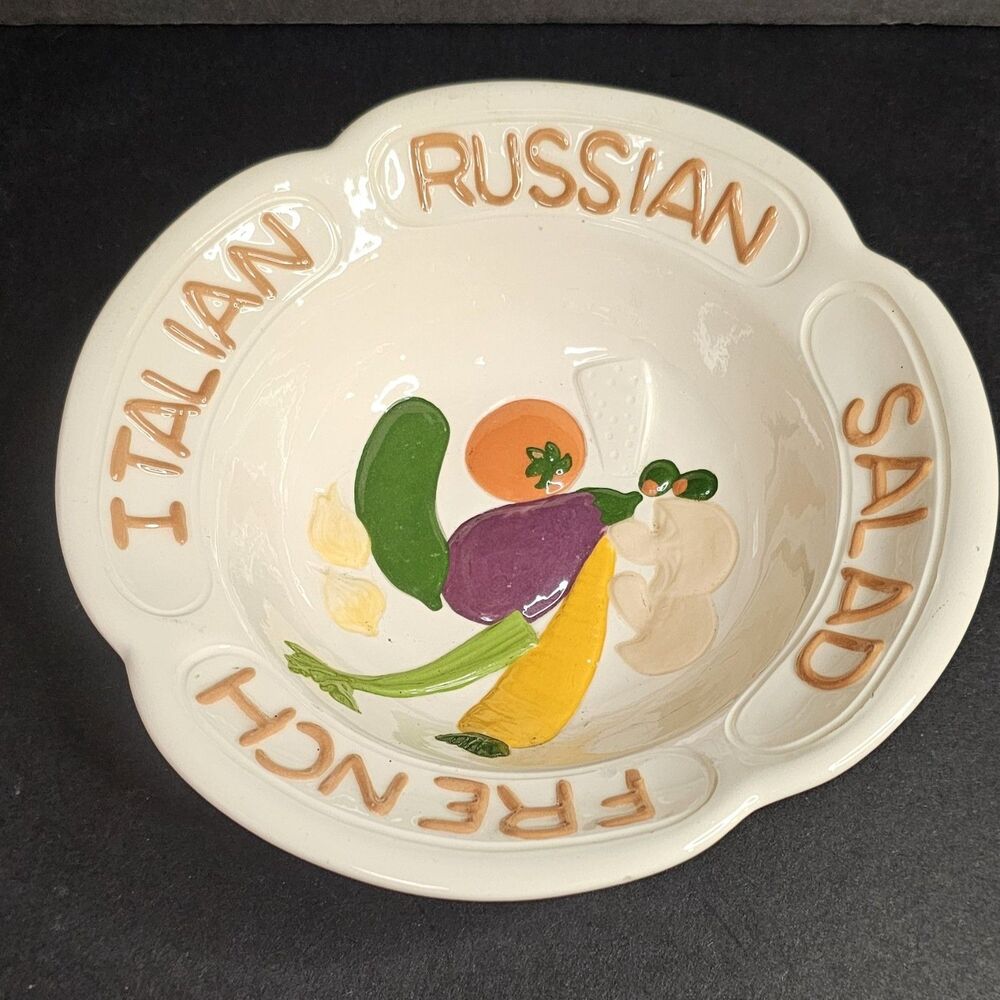 Vtg 1980s Salad Bowl French Italian Russian 7.25" Vegetables Ceramic